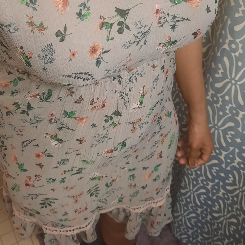 Grey floral ruffled collar dress - Picture 4 of 6